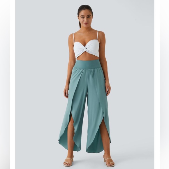 Halara Breezeful™ High Waisted Palazzo Split Wide Leg Pant stone Blue XS NWT - Picture 2 of 8